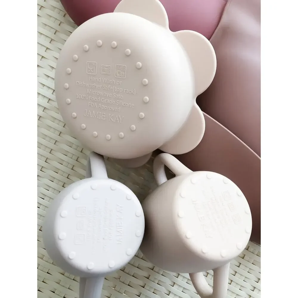 New Jamie Kay Silicone Mealtime Bundle Cups + Flower Snack Bowl + Bibs